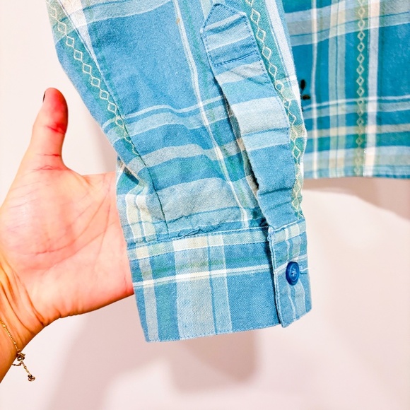 CAROLL REED Vintage green plaid shirt with embroidered leaves - Picture 2 of 9